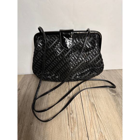 VTG Sharif Evening Bag Purse Black Patent Leather Snap Close Retro Pinup Formal - Picture 1 of 9